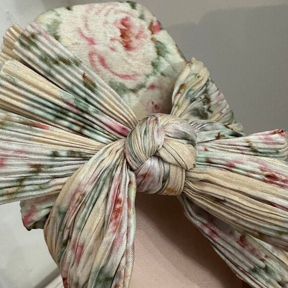 Loeffler Randall BHLDN Daphne Pleated Bow 10 Beige Floral Knotted Slide Flat - Picture 6 of 8